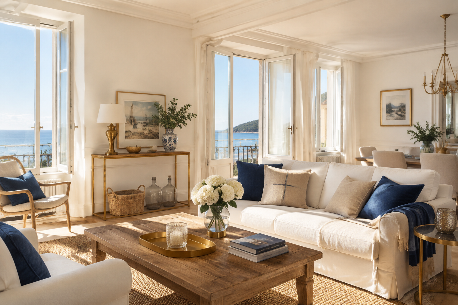 Salon lumineux d’inspiration pour une location de charme